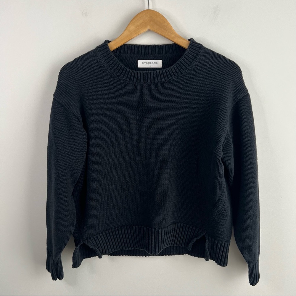 Everlane Black Sweater Medium Womens Cotton Knit Crew Neck Long Sleeve Pullover
